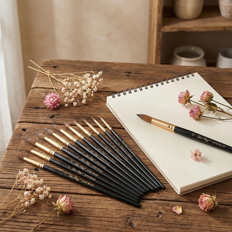 SULIKJHUI 12 Pcs Round Watercolor Brushes, Artist Watercolor Paint Brushes