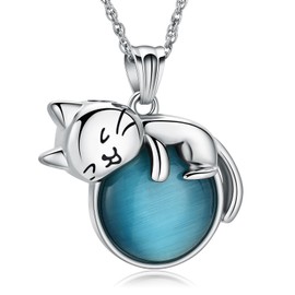 QGJNSGC Cat Moon Urn Necklace for Women Pet Cremation Jewelry for Ashes Stainless Steel Pendant Cat Cremation Ashes Necklace Keepsake Loved Ones Memorial Gift, Stainless Steel, Moonstone