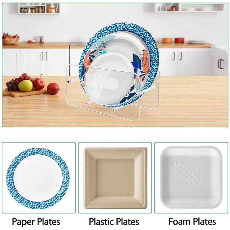 Beitiny Paper Plate Dispenser, Acrylic Plastic Plate Holders, 7-12 Inch
