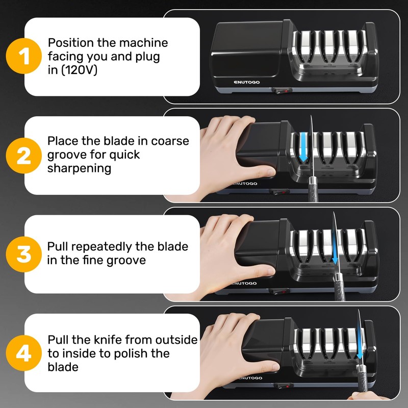Enutogo Knife Sharpener, 3-Stage Electric Knife Sharpener for Kitchen Knives,