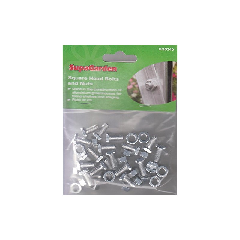 20 Greenhouse Aluminium Square Head Bolts Nuts Supa
