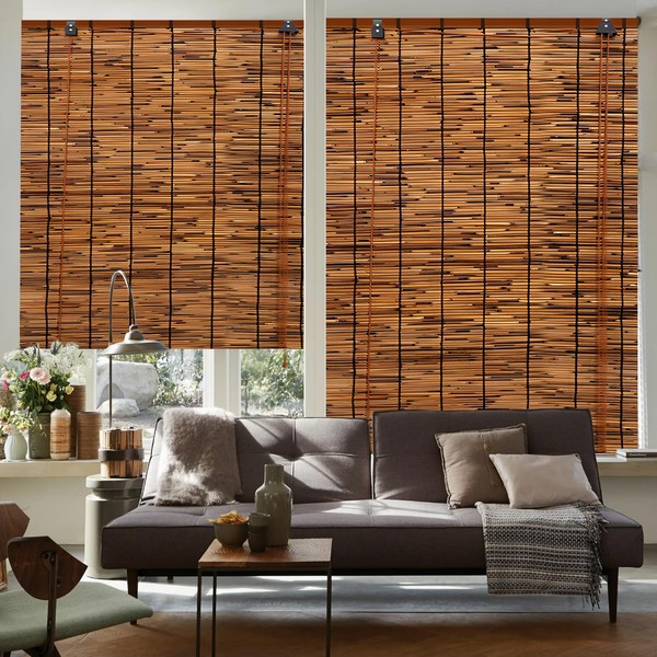 PAKNANO 2 Pack Bamboo Reed Roll-Up Blind Shades for Windows,