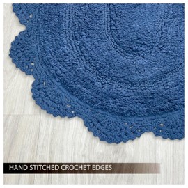 Chardin home Blue Crochet Bathrug,100% Cotton Semicircle bathmat with artisanally Handcrafted Crochet Border, 20x32 Inch D Shape, Perfect for Half Baths, Powder Rooms, bathrooms