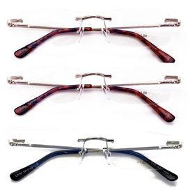 V.W.E. 3 Pairs Slim Rimless lightweight metal anti blue light blocking UV reading glasses - clear lens computer reader (2 Gold 1 Silver, 2.75, multiplier_x)