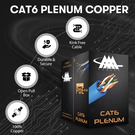 AAA Cables Cat6 Plenum 1000Ft Solid Copper | DSX-8000 Network Analyzer Test Passed | 23AWG, 550MHz, 10 Gigabit | Bulk Ethernet Solid Bare Copper | PoE | 100% Solid Copper | Black