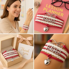 Infinity Collection Teacher Bracelet – Appreciation Jewelry Gift for Women Teachers, Retirement, End of Year, or Thank You Occasions
