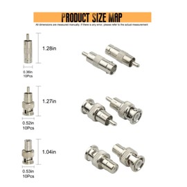 CTXSumTec 32pcs RCA and BNC Connector Kit,BNC Male to RCA Male Adapter,BNC Male to RCA Female Jack,BNC Female to RCA Male Jack, BNC Coax TV Video RCA Phono Coupler Connector for CCTV Security Camera