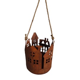 UNUS Decorative Rust Lantern for Hanging with Jute Cord, Patina Lantern for Garden, Patio, Balcony and Home (Small)