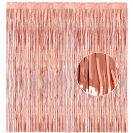 4 Pack 3.2ft x 6.6ft Metallic Tinsel Foil Fringe Curtains Photo Booth Backdrops Party Supplies for Birthday Wedding Engagement Bridal Shower Bachelorette Holiday Party Decorations (Rose Gold)
