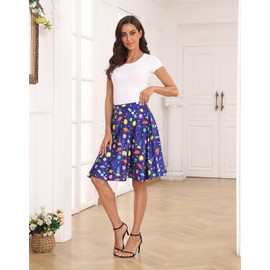 HDE - Faldas para mujer, falda media, falda patinadora, hasta la rodilla, cintura alta, estampados divertidos, Espacio exterior mágico, S