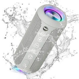 Ortizan Bluetooth Speaker, IPX7 Waterproof, Wireless, 30 Hours Continuous Playback, 24 W Output, Portable Stereo, Built-in Microphone, Dual Pairing, TF Card Compatible, For Bathrooms, Smartphones, PCs, Cars, Gray