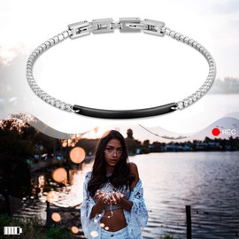 Flongo Women's Bracelet Bangle Friendship Bracelets BFF Chains for 3 Ceramic Bracelet Black White Pink with Cubic Zirconia, Stainless Steel