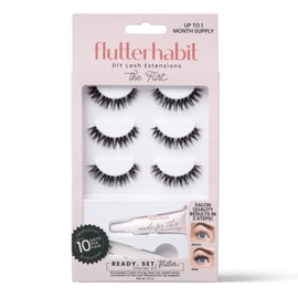 FlutterHabit FlutterHabit Flirt Ready Set Starter Kit, DIY Eyelash Extensions, Lash Clusters for Women, Professional Quality At Home Eyelash Extension Kit, Natural False Lashes, 3 Lash Sets, Lash Glue Included