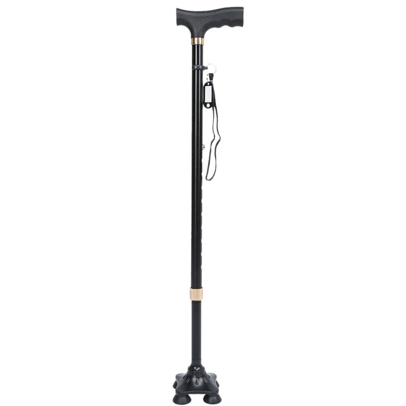 Height Adjustable Aluminum Alloy Cane with T Handle 4-pronged Pivot