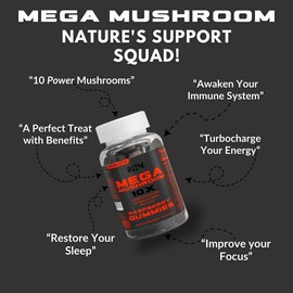 MEGA Mushroom 10X | PhD Researched | Loaded With Powerful Mushrooms Trusted for Thousands of Years | 60 Gummies