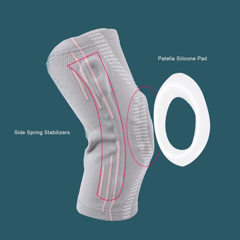 Knee Compression Sleeve Support with Patella Pad Side Stabilizers Compression