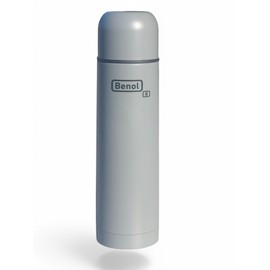 Benol Thermos Flask 1 L, Grey, Insulated Bottle with Drinking Cup, 12 Hours Hot / 24 Hours Cold, Dishwasher Safe, Completely Leak-proof and BPA-Free