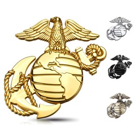 U.S.Marine Corps Car Emblem – 3D Eagle Globe Anchor Metal Decal, 3.3"x3.1" Weatherproof Military Sticker, Universal Fit for Cars, Trucks, Gifts for Veterans & Supporters (Gold)