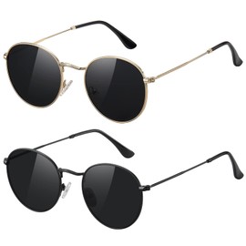 YWWPMDOF Round Sunglasses Women Men - Trendy Small Circle Polarized Sun Glasses UV Protection (B01-Gold/Grey + Black/Grey)