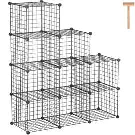 C&AHOME Wire Cube Storage - 9-Cube Organizer, Metal Grids, Modular Bookshelf, Closet Cabinet, Ideal for Home, Living Room, Office - 36.6'L x 12.4'W x 48.4'H Black