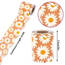 Whaline 32.8ft Daisy Flower Bulletin Board Borders Boho Flower Die-Cut Rolled Border Trim for School Classroom Office Chalkboard Decoration