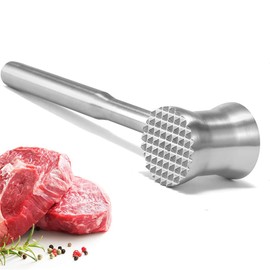 Meat Tenderizer Hammer - 304 Stainless Steel Kitchen Meat Mallet, Dishwasher Safe, Hammerrer, Flat Tenderizer & Beater for Beef, Chicken, Pork - Essential Kitchen Tool for Cooking (Bent)