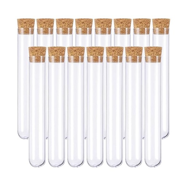 LABUYI 15PCS test tubes,Clear Plastic Test Tubes with Cork Stoppers,test