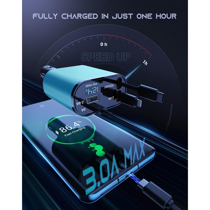 Mencapai Retractable Car Charger(Lake Blue)