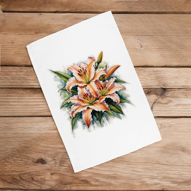 Purely Home Floral Lilies Tea Towel - Watercolour Garden Flowers