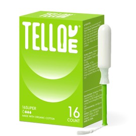 Tellove 100% Organic Tampons - 16 Count(16 Super Tampons), Featuring 360° Comfort-Expand Technology with BPA-Free Applicator, Leak-Proof for 8 Hours, Comfort-Fit for Sensitive Skin