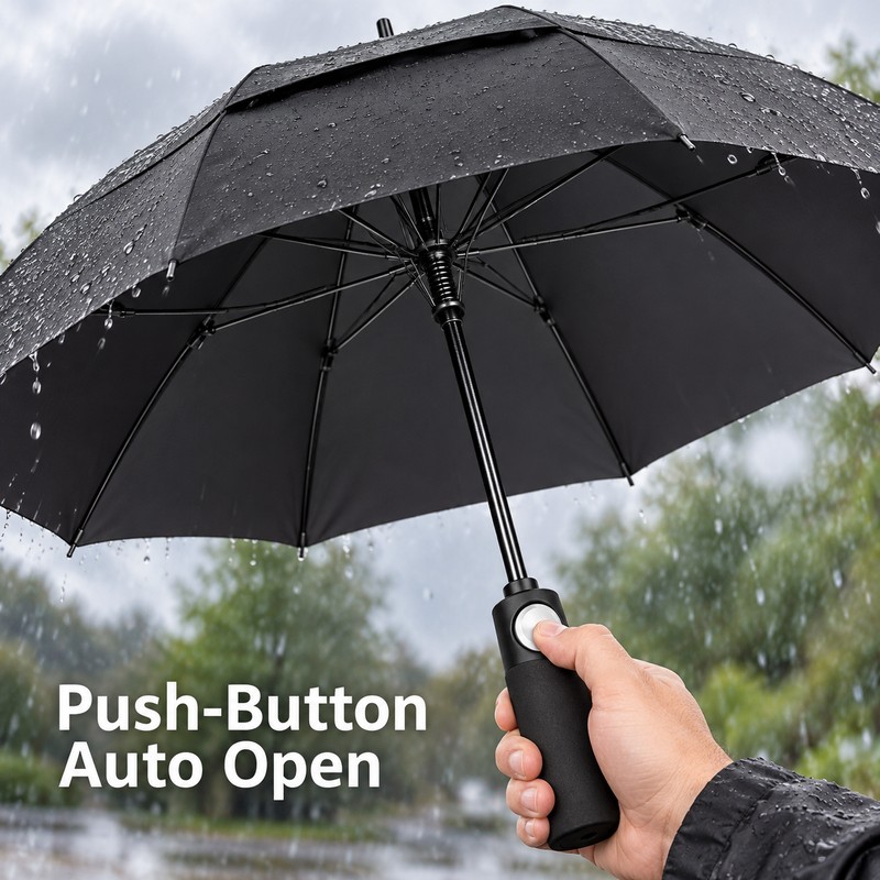 Oversized Windproof Golf Umbrella with Double Canopy, Automatic Open, Fiberglass