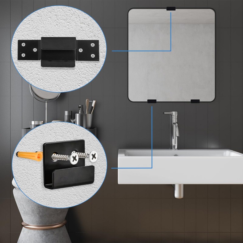 Sekonow Movable Mirror Clips for Wall Mounting, Stainless Steel Heavy