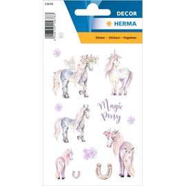 HERMA 15678 Stickers Horses Unicorn Glitter Small, Pack of 24, Animal Stickers with Pony Horseshoe Motif, Children's Labels for Photo Album, Diary, Poetry Album, Scrapbooking, Birthday Decoration, DIY