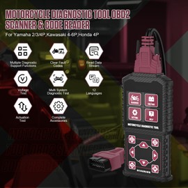 OBD2 Motorrad Diagnosegerät Scanner Werkzeuge - BELEY OBDii Diagnosewerkzeuge Kompatibel mit Yamaha, für Honda, für Kawasaki mit HD-Display & 12 Sprachen Spannungserkennung Fehlercode löschen, etc