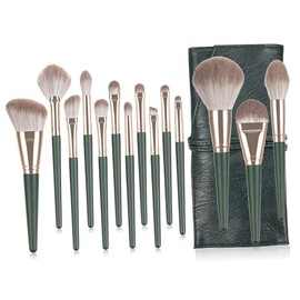 FOMIYES 14pcs Professional Makeup Brush Set with Handles for Application Includes Powder Foundation and Blush Brushes with Storage Pouch for