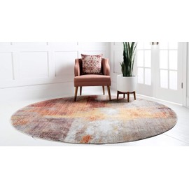 Unique Loom Downtown Collection by Jill Zarin Collection Abstract Modern Vintage Warm Watercolor Pastel Tones Multi Round Rug (8' 0 x 8' 0)