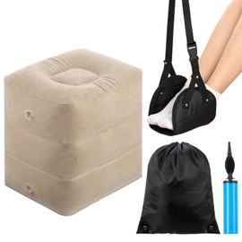 Drydiet 2 Pcs Inflatable Foot Rest Pillow, 2 in 1 Airplane Foot Hammock for Travel, Adjustable 3 Layers Leg Rest Pillow with Pump and Storage Bag Portable for Flights Comfort, Travel Accessories