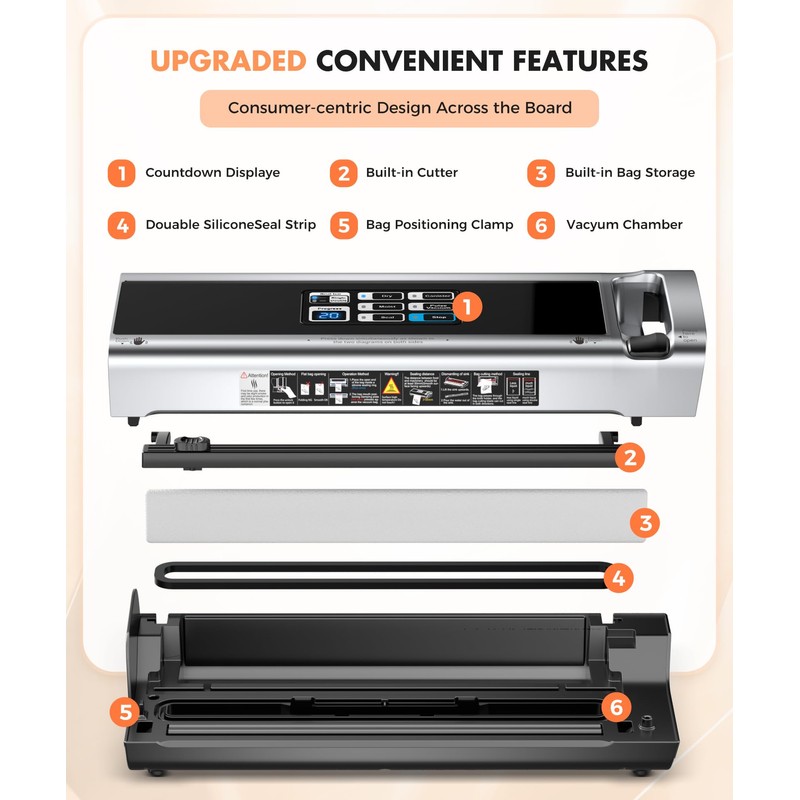 Food Vacuum Sealer Machine with Storage & Built-in Cutter