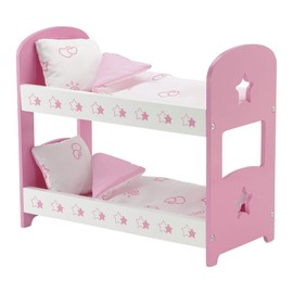 Emily Rose 14 Inch Doll Bunk Bed Set - Pink/White Wooden Furniture with 2 Complete Bedding Sets - Fits Wellie Wishers, Glitter Girls & 14” Dolls