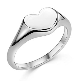 MATERIA by Matthias Wagner Heart Signet Ring Women's 925 Silver Modern Rings Rhodium-Plated, Sterling Silver