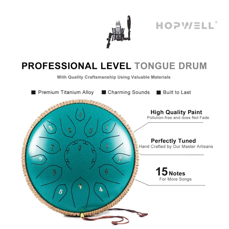 HOPWELL Steel Tongue Drum - 15 Note 12 Inch Tongue