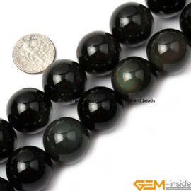 GEM-Inside Natural 18mm Black Obsidian Gemstone Loose Beads Round Energy Power Beads for Jewelry Making 15"