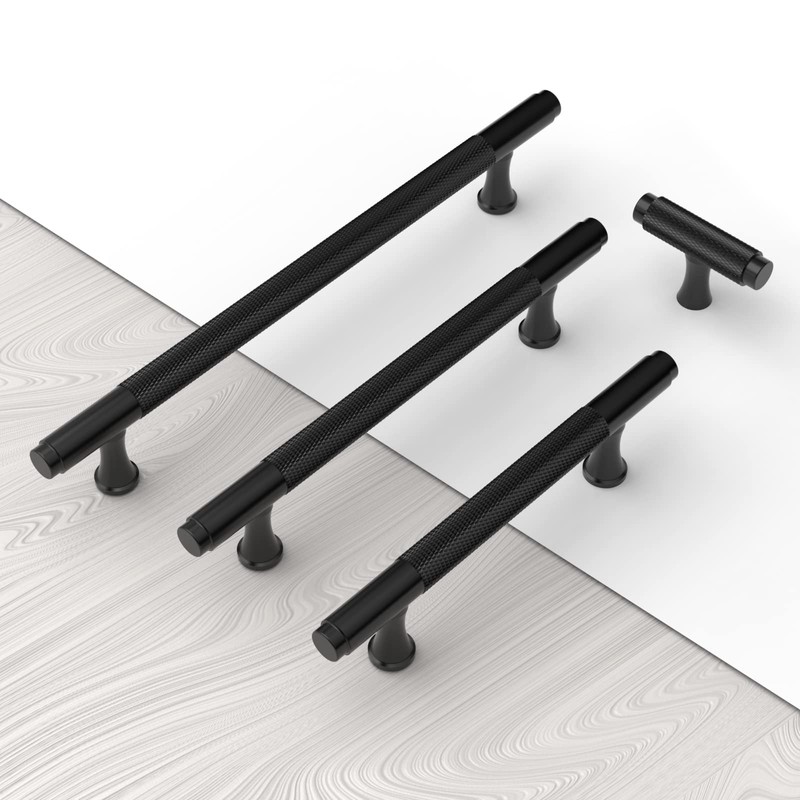 9BUILD 10 Pack 3.75 Inch Knurled Cabinet Handle Matte Black