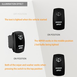 Windshield Washer Wiper Rocker Switch White Led 6PIN (ON)-ON-Off DPDT Momentary Switch for Car Boat Marine Truck Golf Cart Jeep JK UTV Dashboard 12V 24V Waterproof IP67