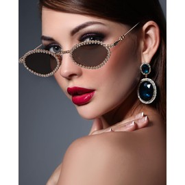 IGnaef Oval Rhinestone Sunglasses for Women Bling Glasses Jeweled Frame Costume Party IF5181