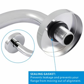 Voolan Shower Arm with Flange and Teflon Tape, Extension Shower Head Arm for Bathroom Fixed Shower Head, Solid Stainless Steel, Wall Mounted (8 Inch, Chrome)