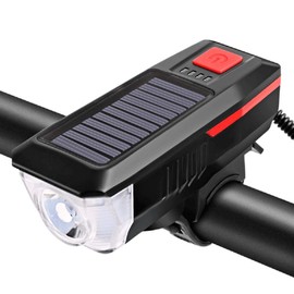 Solar USB Rechargeable Bike Light 2000 Lumen LED Bicycle Front Headlight Emergency Light Waterproof with Horn 3 Lighting Mode 2000mAh