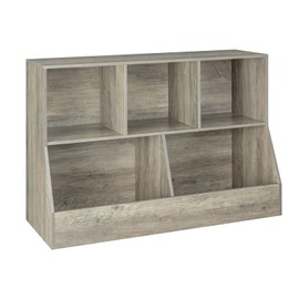 DINZI LVJ Toy Storage Organizer, Kids Bookshelf, Wood Toy Storage Cabinet, 5 Cubby Children Bookcase, Toddler Book Toy Shelf for Playroom, Bedroom, Nursery, Hallway, School, 43.3" Long, Gray Wash