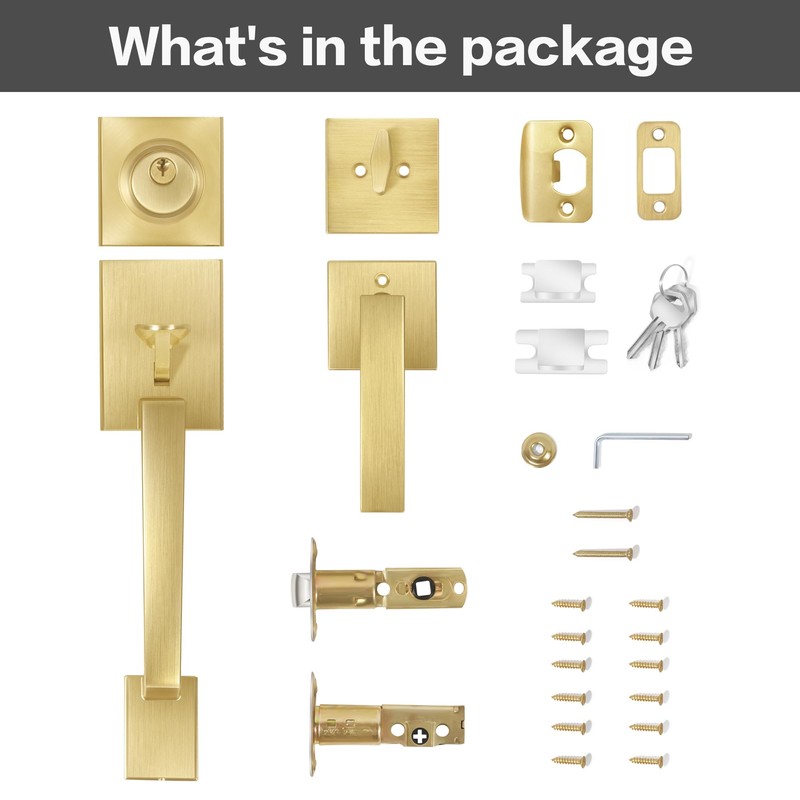 BonKuDoo Entry Front Door Handle, Satin Brass Square Front Door