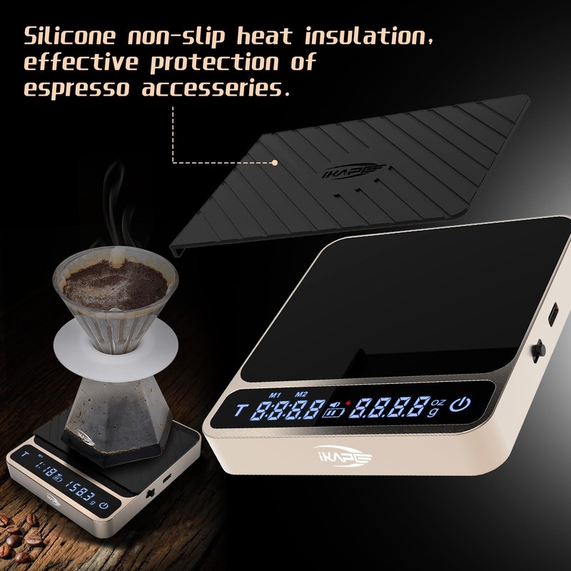 IKAPE Digital Coffee Scale, Premium Aluminium Espresso Scales with Timer,